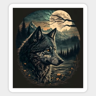 Wolf with moon Sticker